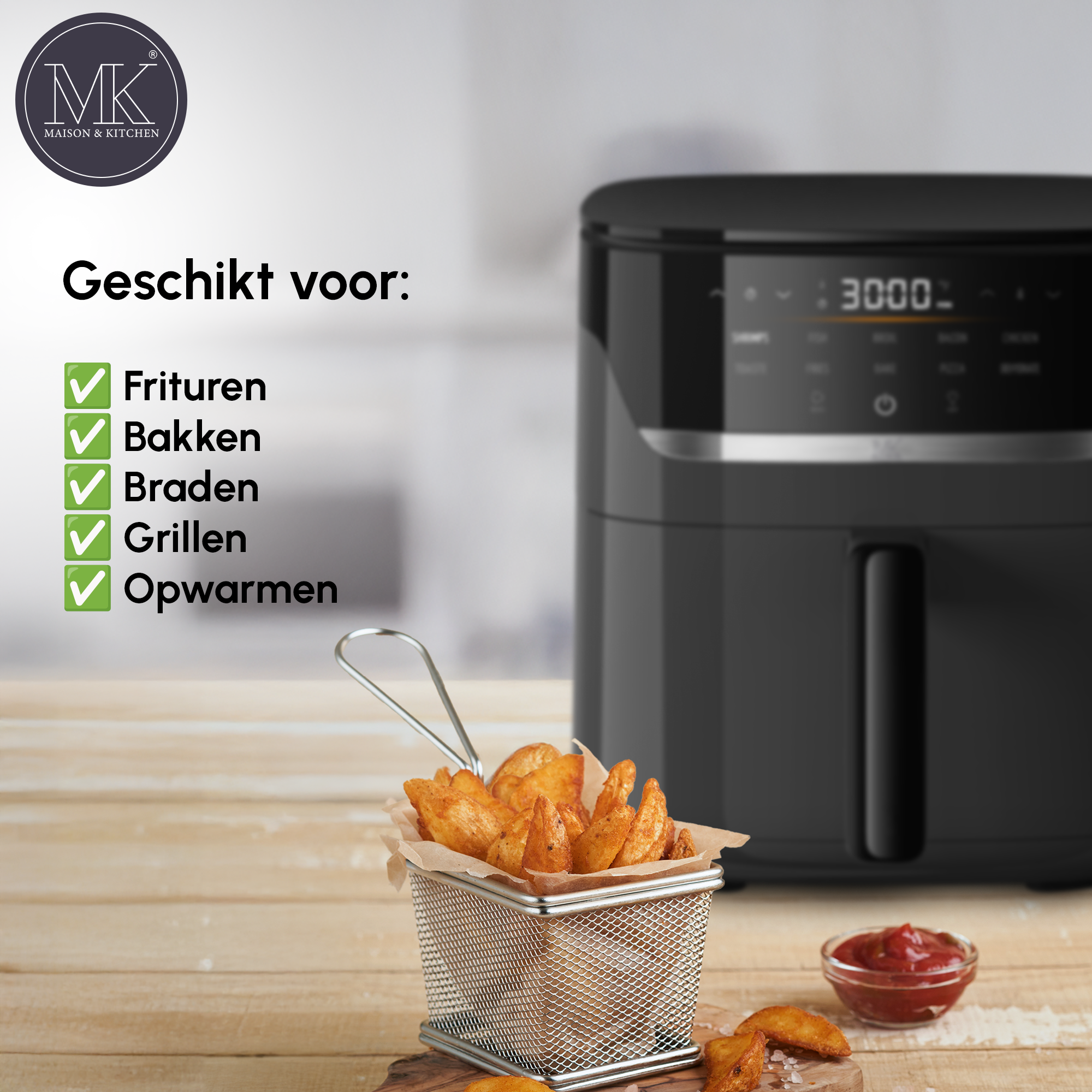 Airfryer - 5L - PFAS vrij - 1500W - Zwart