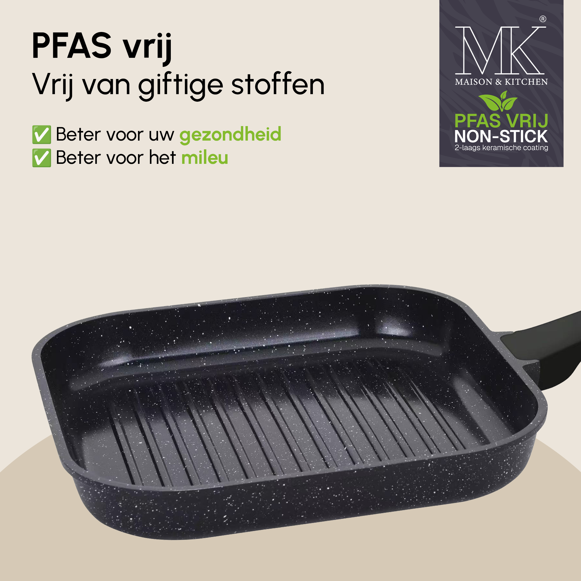 Grillpan - Keramische coating - 28 cm - PFAS-vrij - Zwart