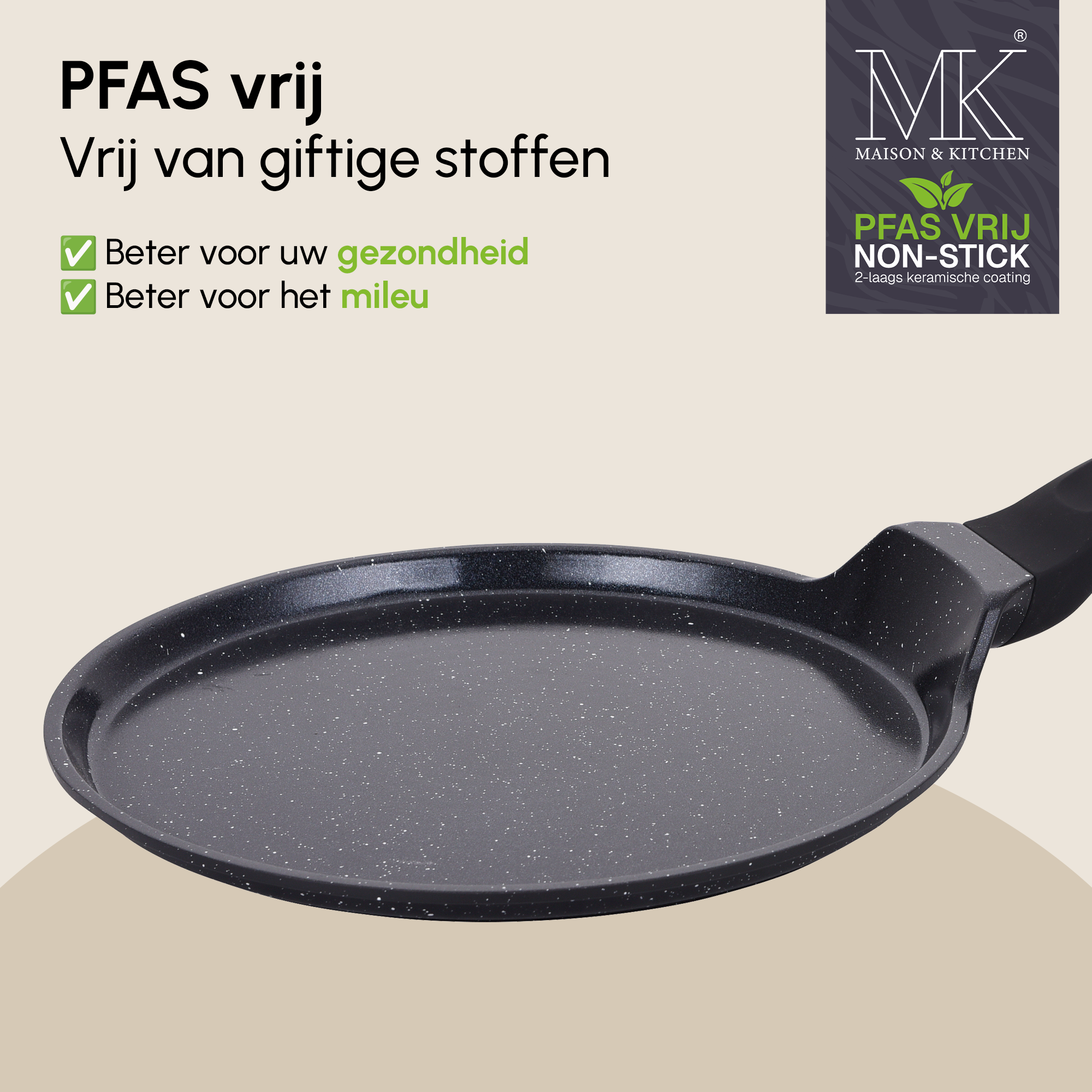 Pancake Pan - Pannenkoekenpan - 26 cm - PFAS vrij - Zwart