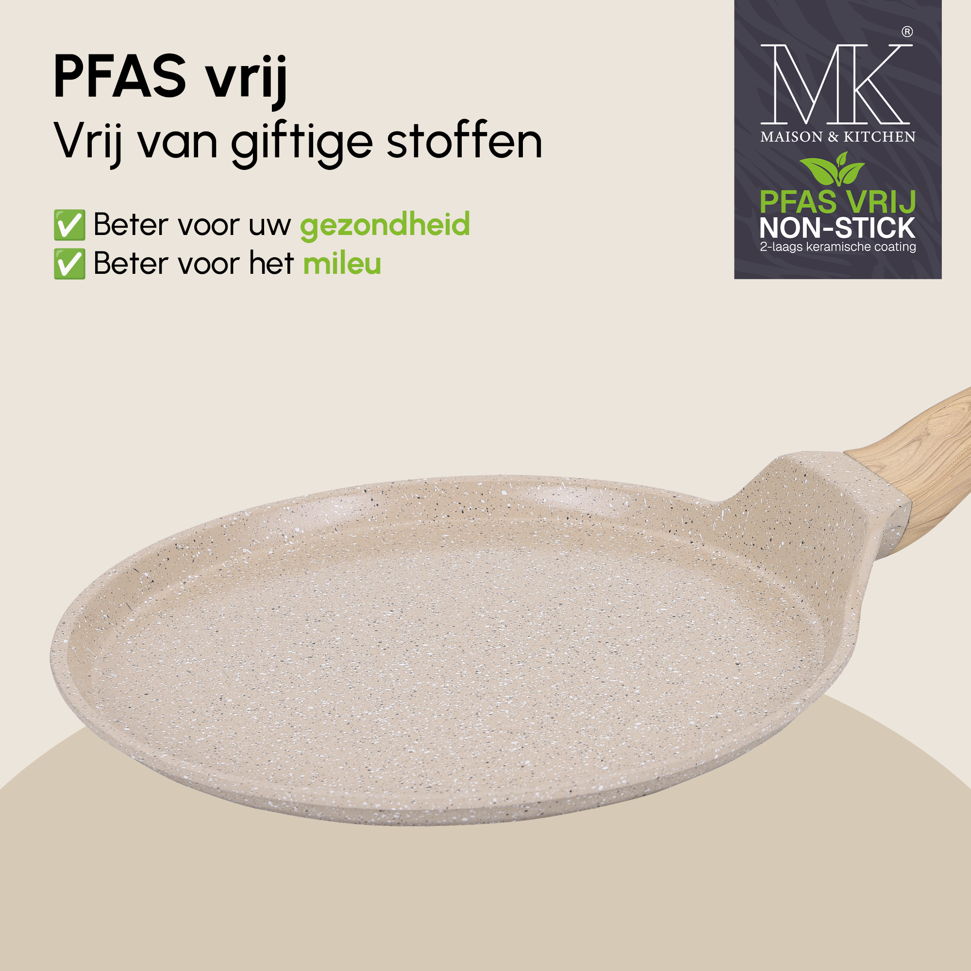 Pancake Pan - Pannenkoekenpan - 26 cm - PFAS vrij - Beige