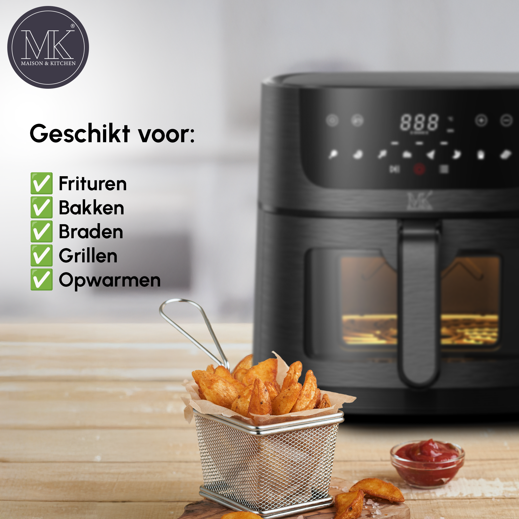 Airfryer - 8L - PFAS vrij - 1800W - Zwart