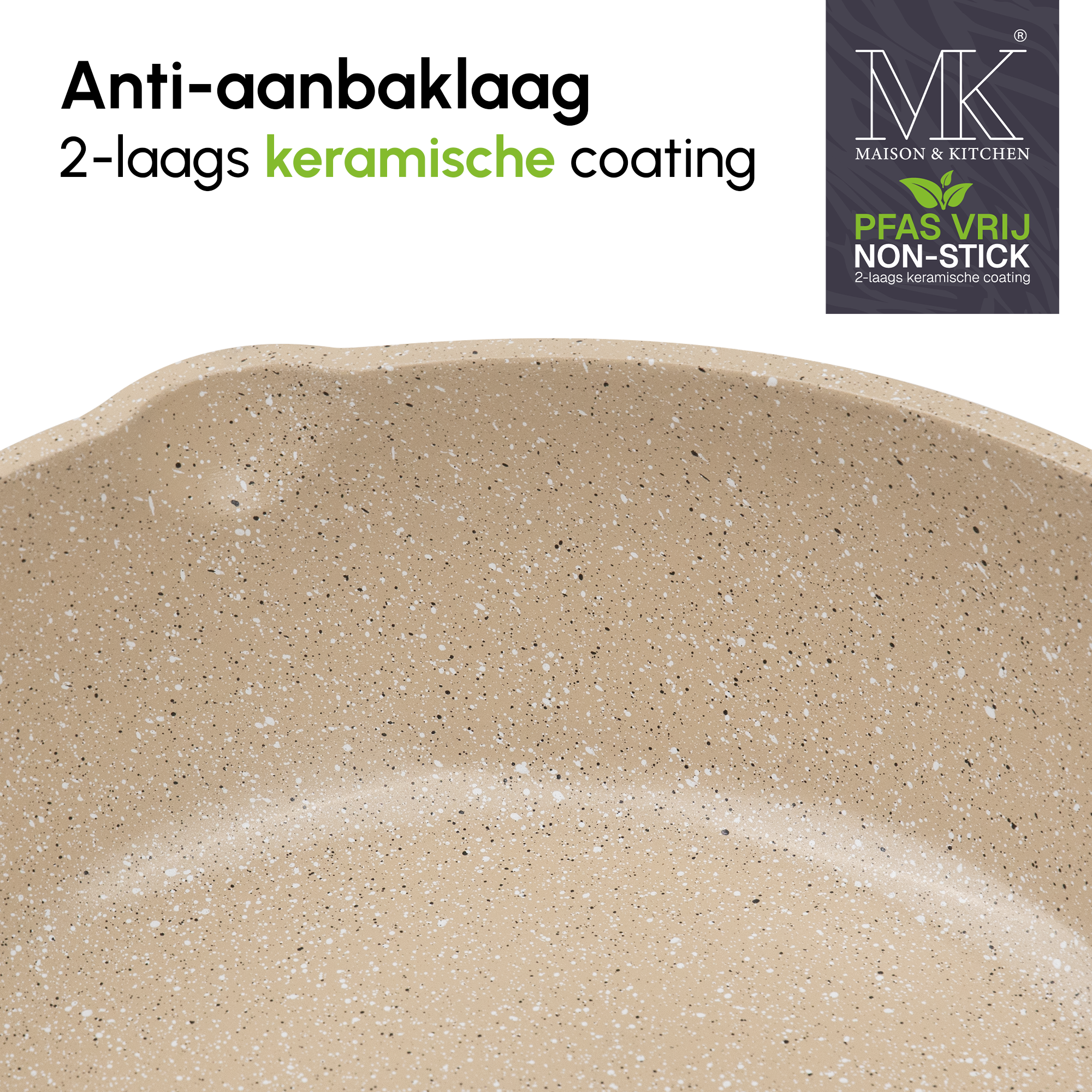 Fry pan - Wokpan - Keramische coating - 28 cm - PFAS-vrij - Beige