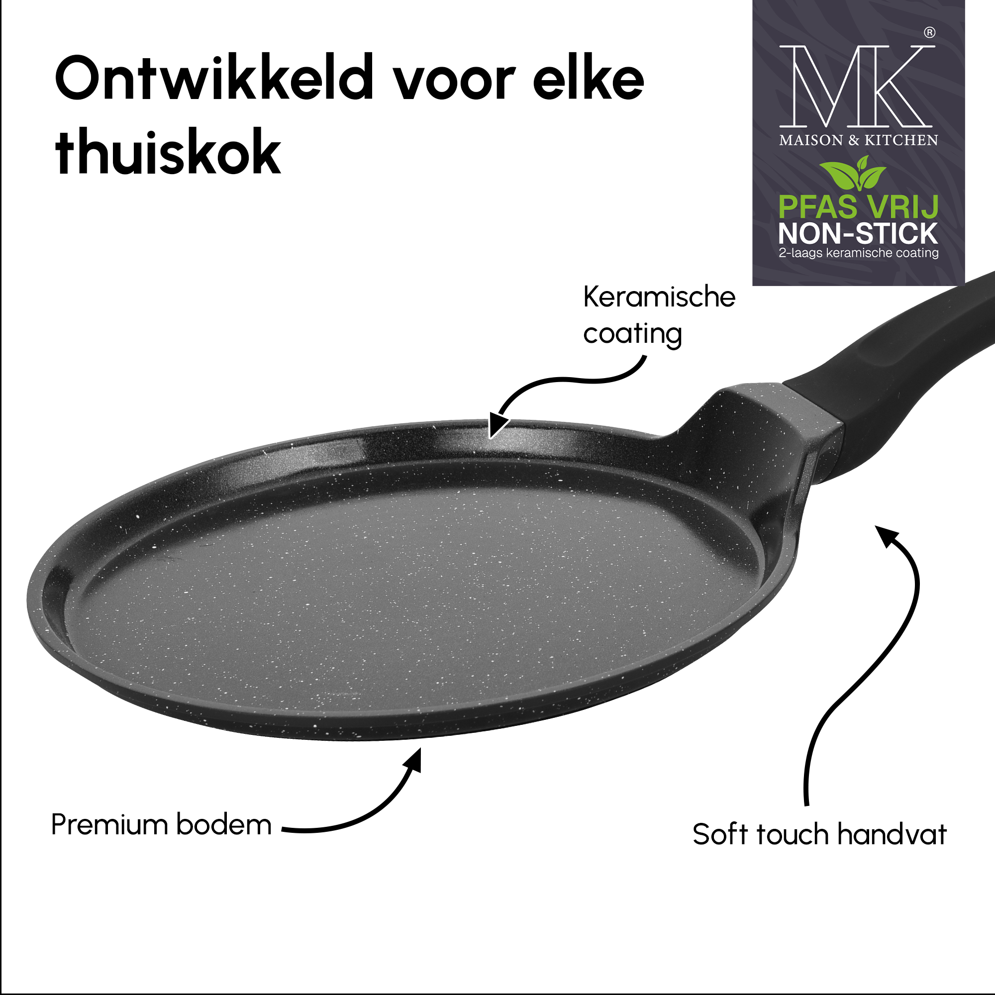 Pancake Pan - Pannenkoekenpan - 26 cm - PFAS vrij - Zwart